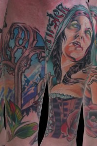 mary magdeline tattoo by Justin Acca modeled by Lucia Mocnay