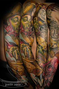 Pirate Sleeve Tattoo by Justin Accca Neo trad Colourful