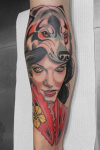 vampire wolf lady tattoo by justin acca neotraditional