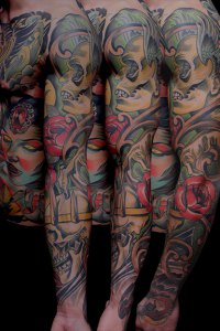 Full Body Sleeve by Justin Acca Villians Skull Tattoo
