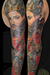 King Tattoo Sleeve by Justin Acca neo traditional