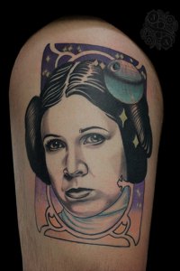 Princess Leia portrait tattoo by Justin Acca