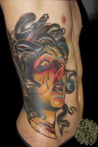 Large Medusa Sidepiece tattoo by Justin Acca model Lucia Mocnay