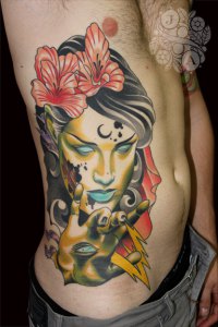 Moon Goddess Tattoo by Justin Acca side neo traditional