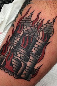 burning temple tattoo by brendan courts